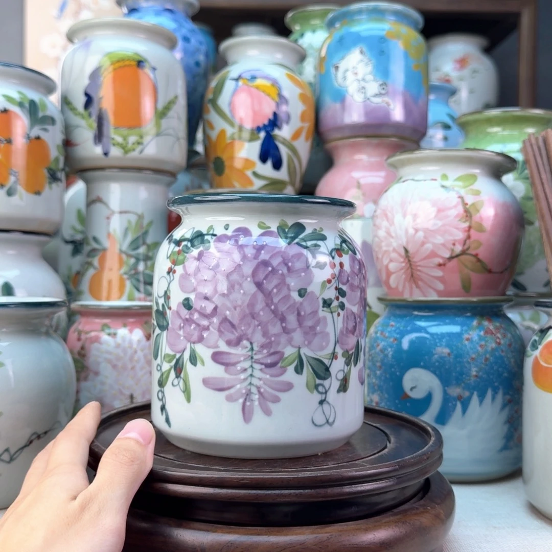 景德镇陶瓷手绘花瓶无孔