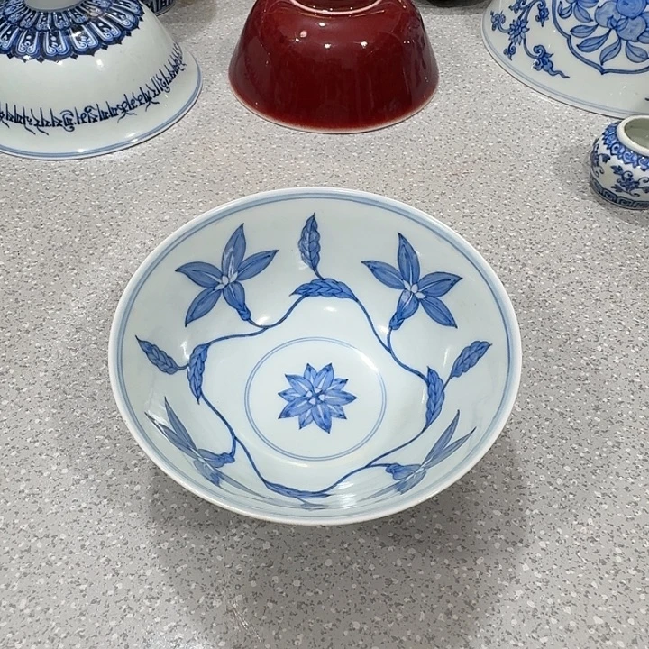 海***草摆件陶瓷纯手工青花碗