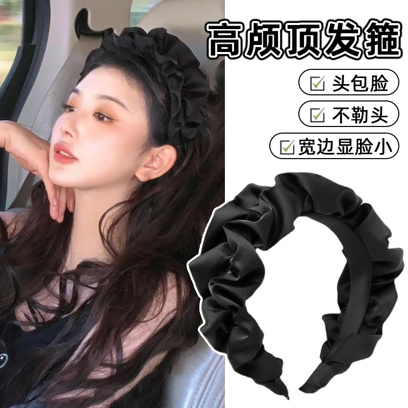 日本インレット显脸小减龄褶皱宽边发箍女2023新款高颅顶洗脸发卡
