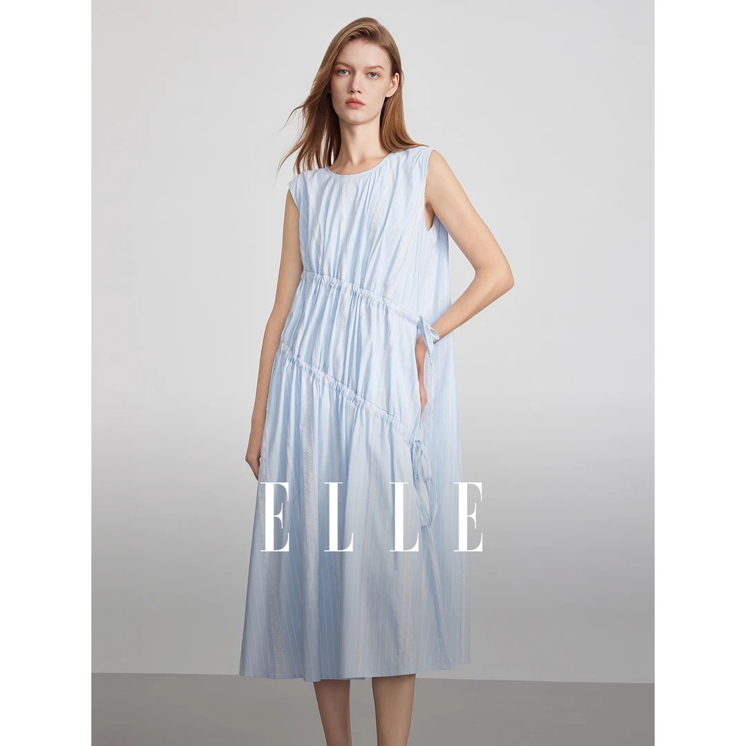 【黄蓉推荐】【蓝色海湾】ELLE法式条纹无袖连衣裙女2025夏季新款EL51