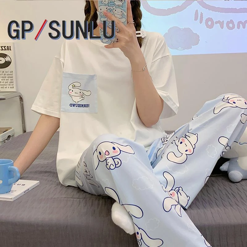 日本小众GP睡衣女款棉质夏季短袖长裤夏天薄款夏款玉桂狗春秋可爱
