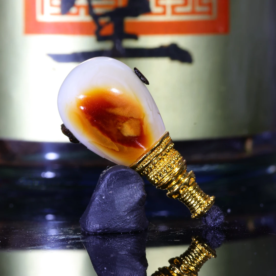 13m蜜蜡三通原矿一物一图白花沁色天眼分体三通佛头蜜蜡配饰-B151