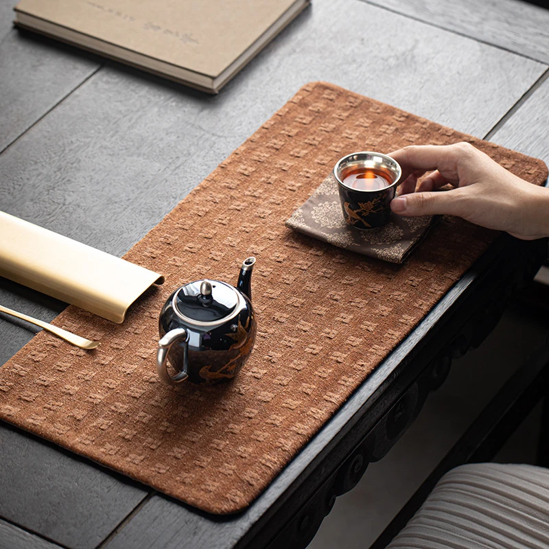 柞蚕丝茶席老料香云纱干泡垫真丝布艺茶垫隔热垫茶道桌旗家用茶席
