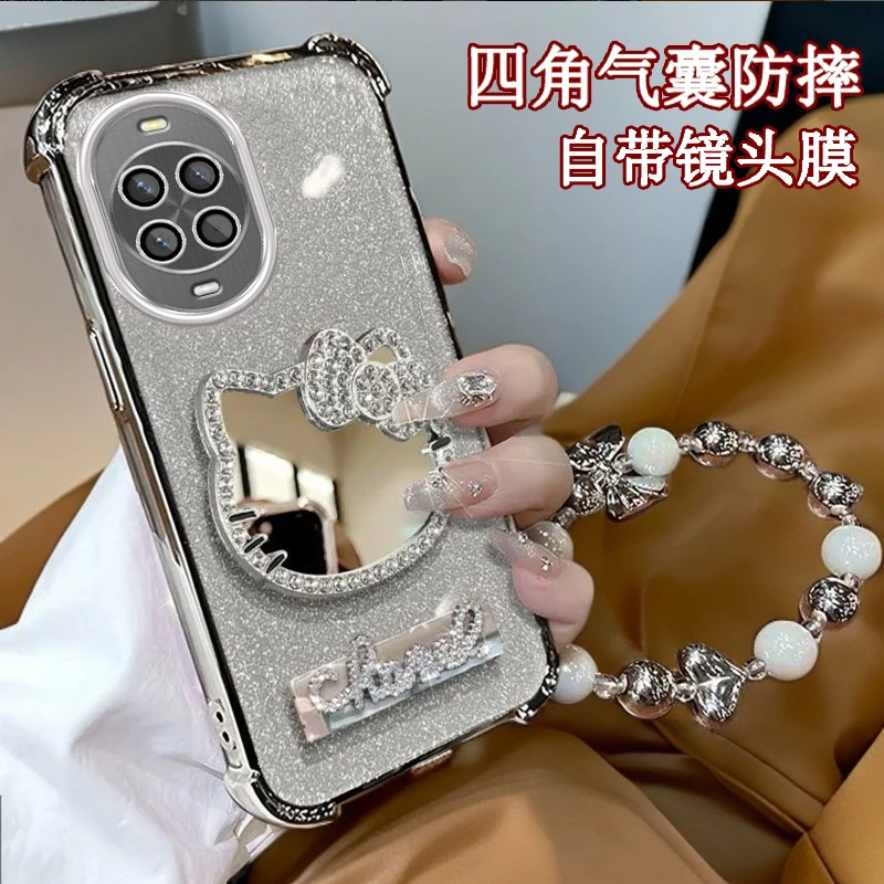 水钻KT猫补妆镜子华为Nova14手机壳四角防摔TLR-AL00全包软壳nova