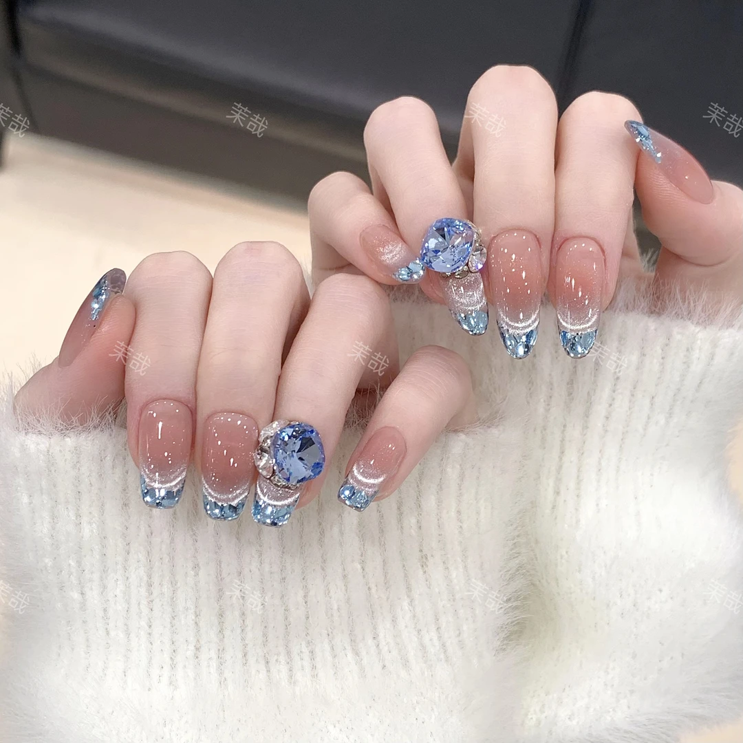 现货【碎冰蓝】纯手工定制美甲可拆卸穿戴甲A3800/B3800