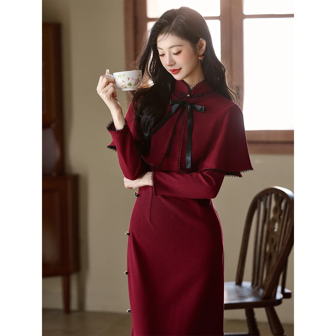 洛士博国风新秋冬红色订婚旗袍2025新款套装新娘年轻女冬季长款气