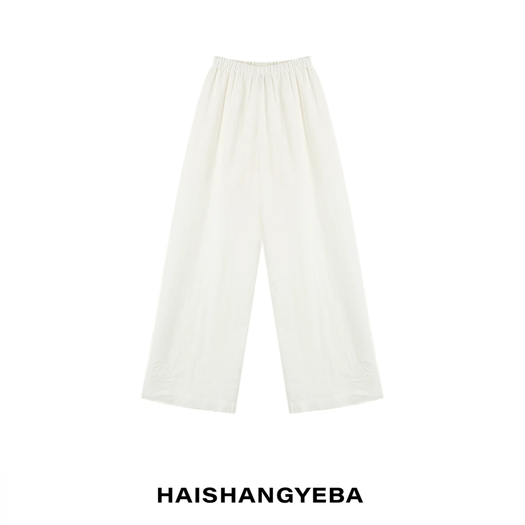 【海上叶爸】新款2025夏季百搭亚麻松紧腰宽松直筒阔腿休闲裤