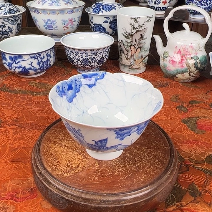 陶杯子青樵轩蝴蝶葵口杯