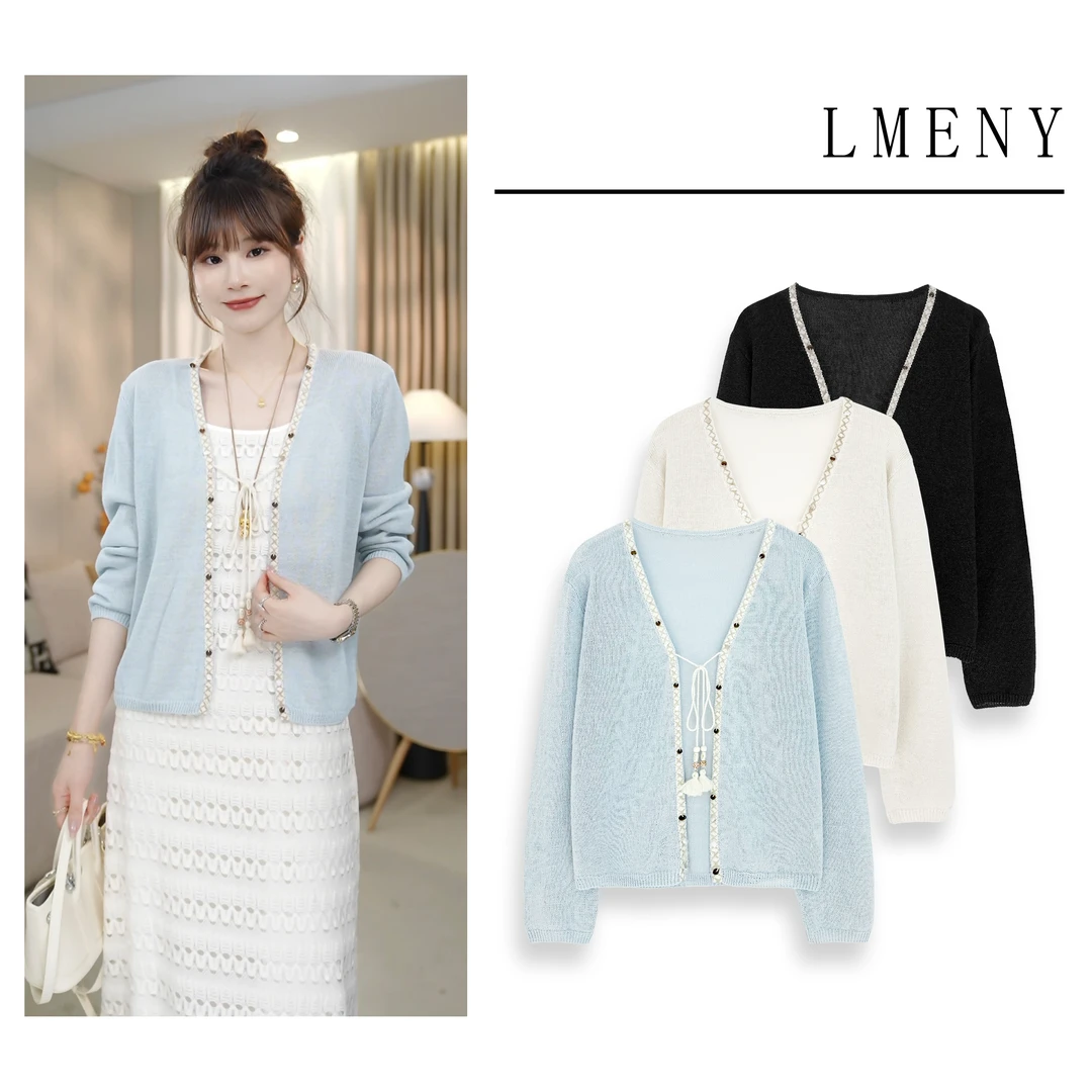 LMENY海风沙滩~夏日V领织带和纸纱显瘦开衫25BM021