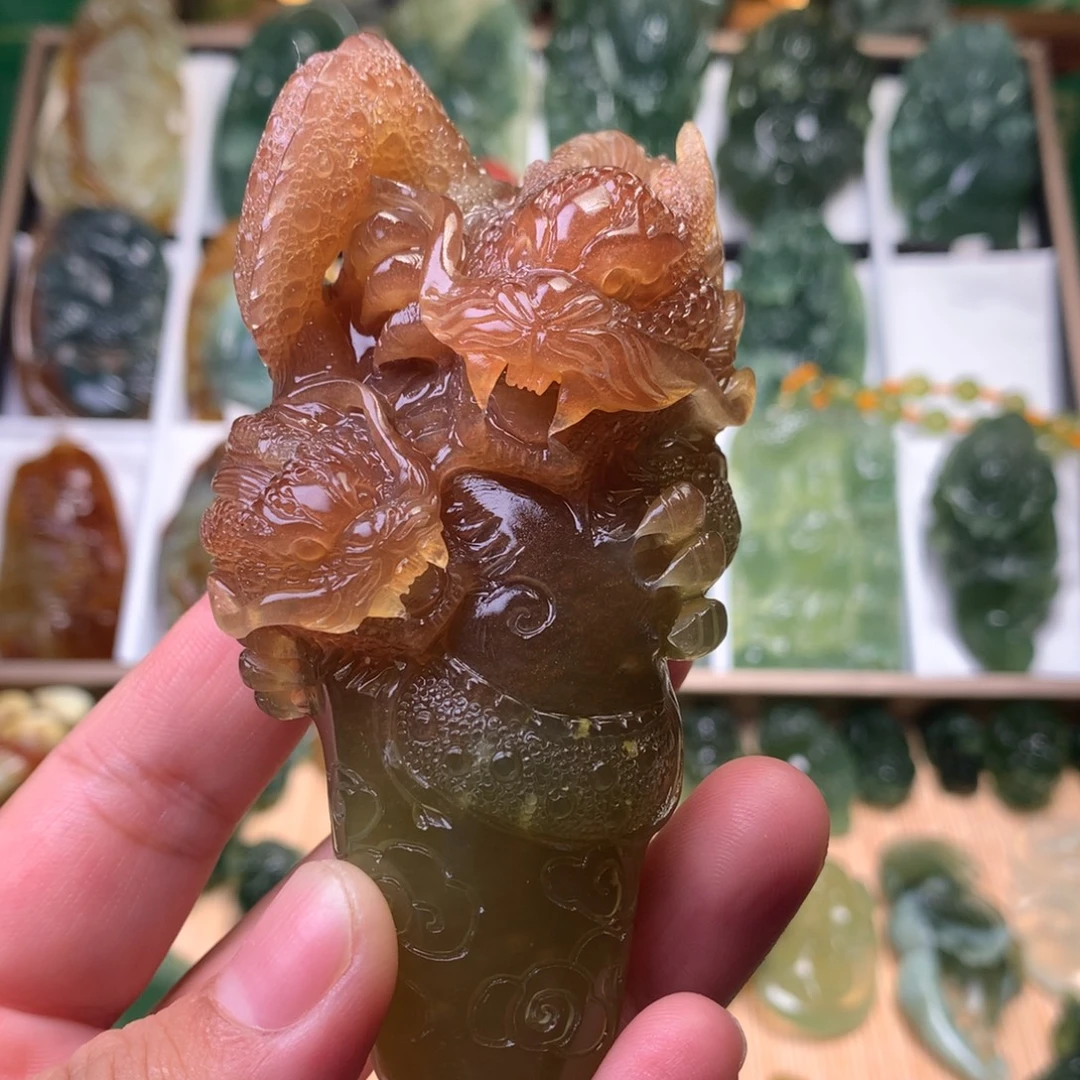 岫玉未镶嵌手把件双龙
