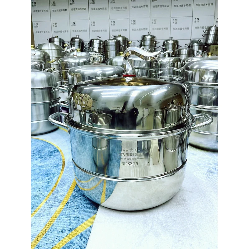 【马尾 28cm 双层】不锈钢蒸锅加厚蒸煮锅家用笼屉炖煮汤锅电磁炉hn