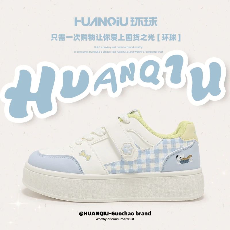 环球厚底增高小白鞋板鞋女鞋2025冬季新款格子可爱棉鞋轻便休闲鞋