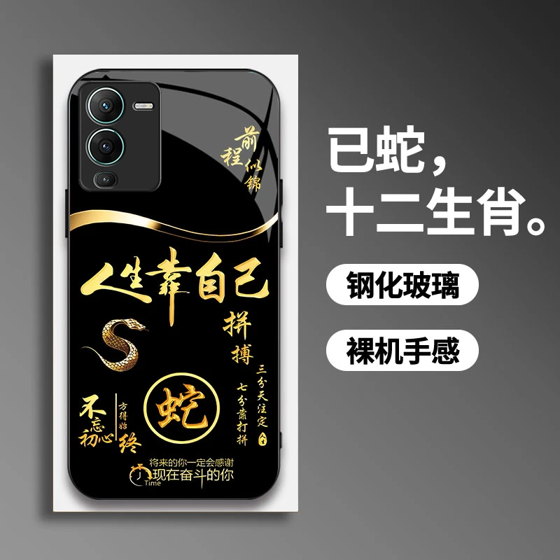 适用【vivoS15】手机壳国潮创意励志生肖液态玻璃保护套