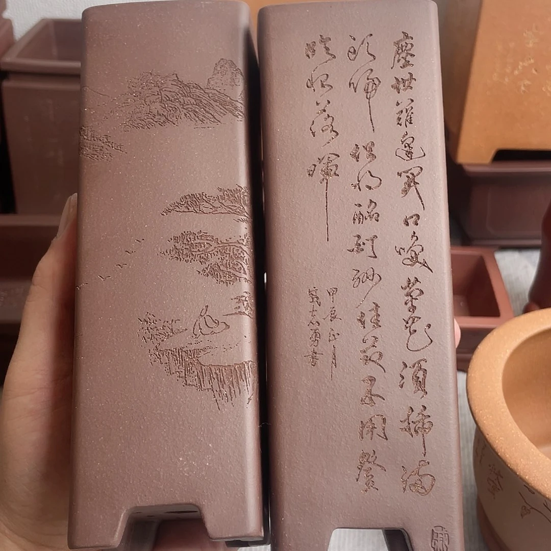 紫砂花盆大***●宜兴精品紫砂四方签筒4.5-15