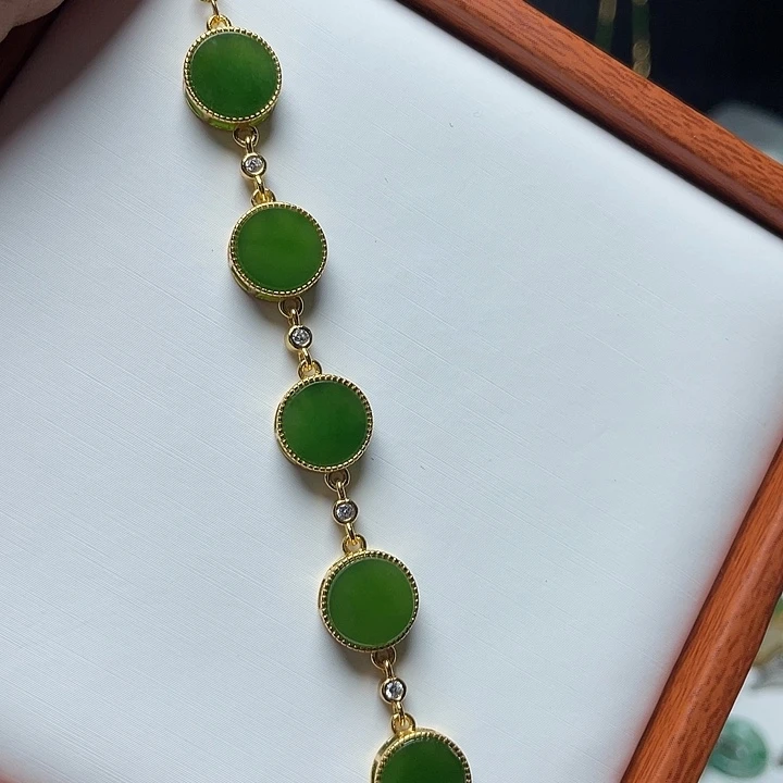 和田玉（碧玉）银S925镶嵌手链