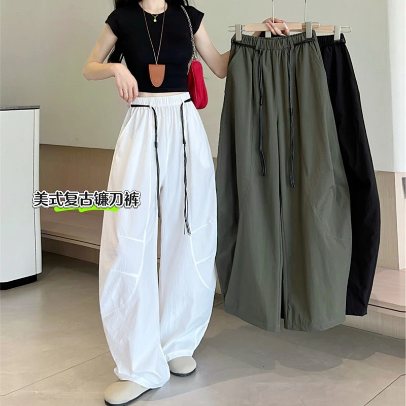 速干弯刀裤女夏季薄款2025新款高腰百搭显瘦休闲裤慵懒宽松阔腿裤