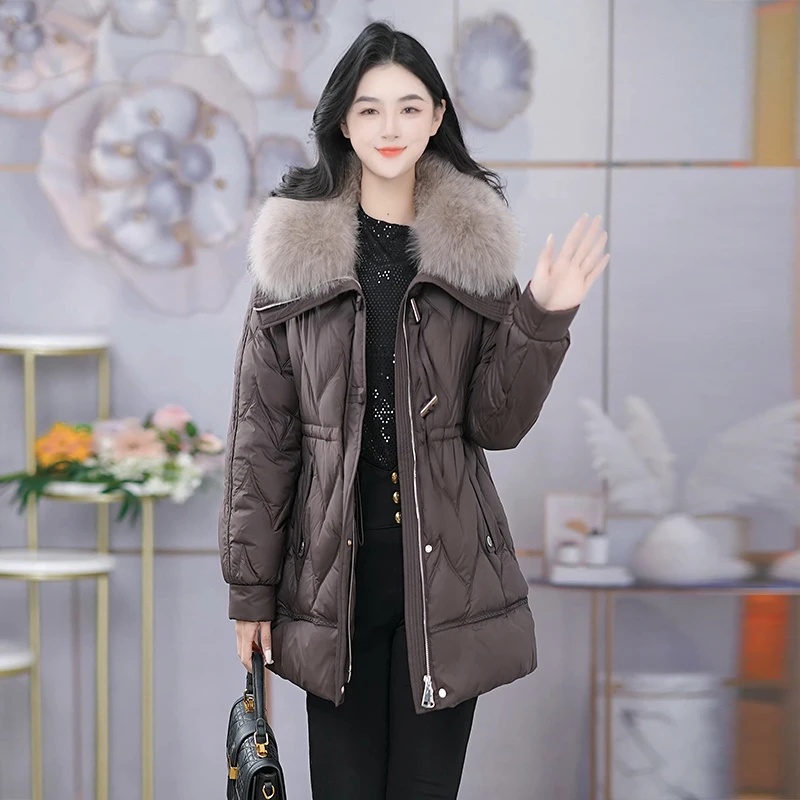 冬季鹅绒服时尚气质白鹅绒服新款羽绒服洋气加厚保暖中长款女