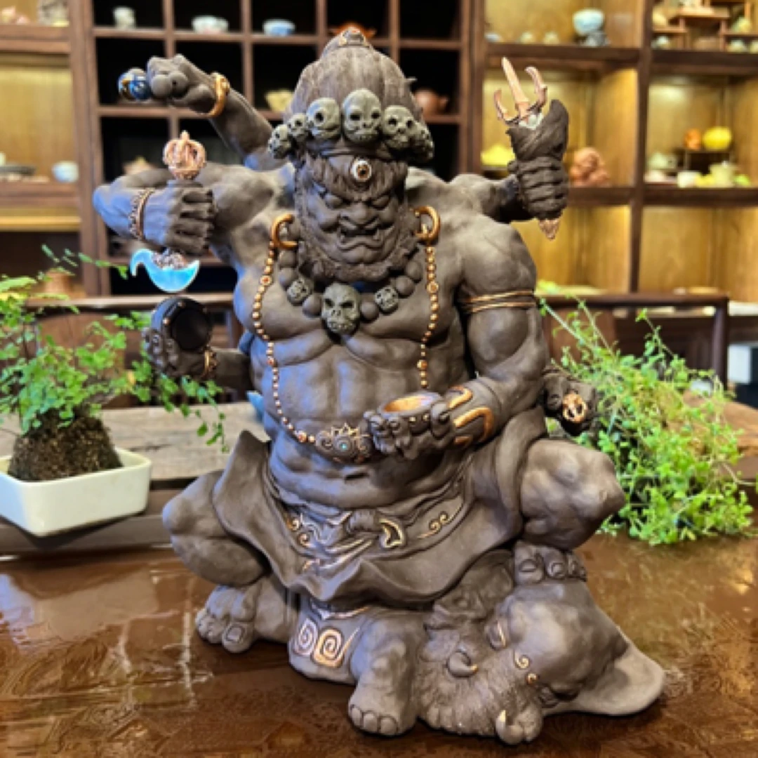 紫砂茶宠 大黑天 财神 升级 镶嵌青金石天眼法器玫瑰金 刘祖铭