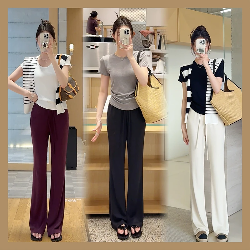 「子熙原创」2025夏季薄款直筒微喇裤子女铜氨丝垂感显瘦长裤9222