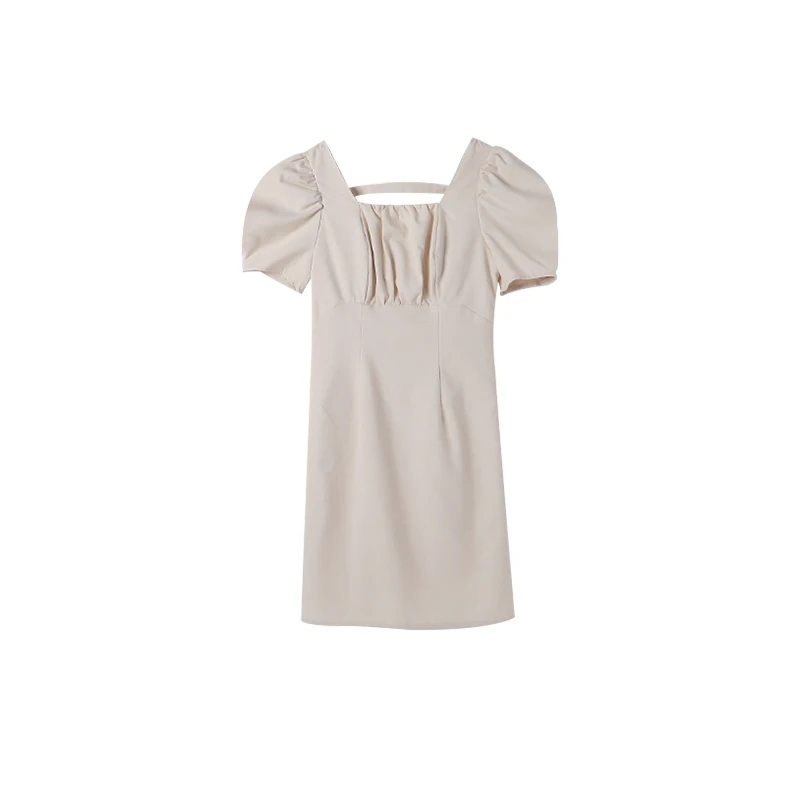 【Montendre】显瘦 夏季新款 R 泡泡袖收腰方领设计感连衣裙时尚