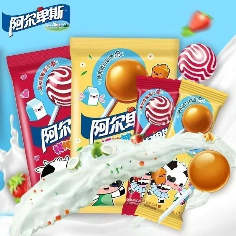 阿尔卑斯棒棒糖12支装高级牛奶味草莓牛奶味