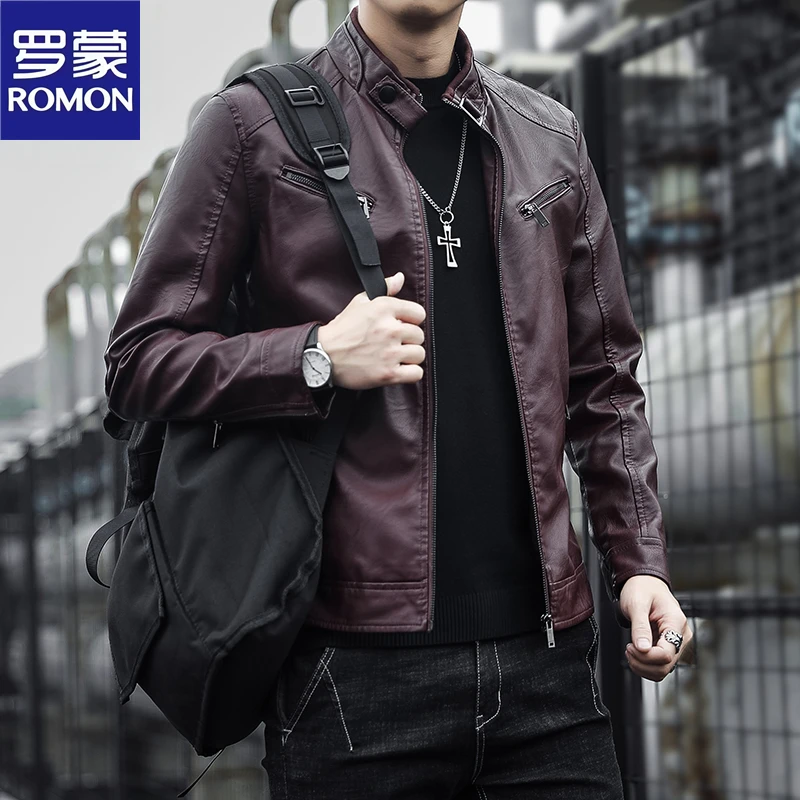 罗蒙海宁质感皮衣立领男士短款新款潮流皮衣服男装质感品牌外套