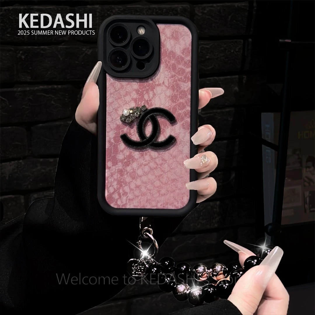 粉色蛇皮纹适用苹果16PROMAX双C标华为VIVO小米OPPO手链手机壳女