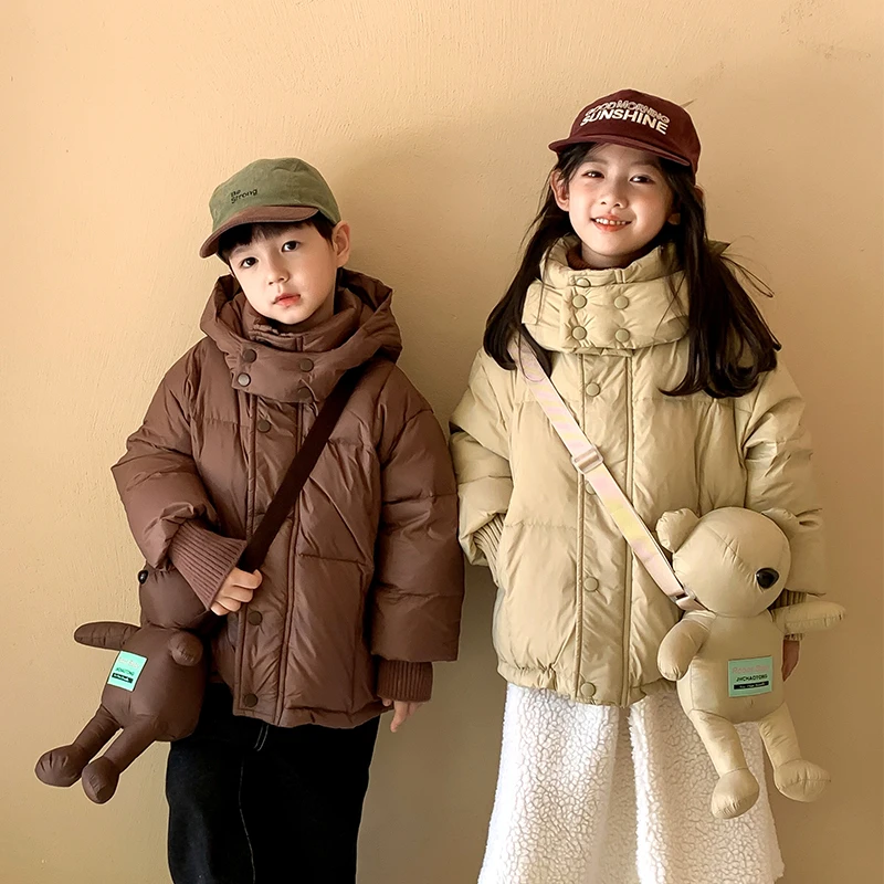 儿童冬季轻便连帽防寒服中大童韩版时尚加厚外套中大童过年上衣
