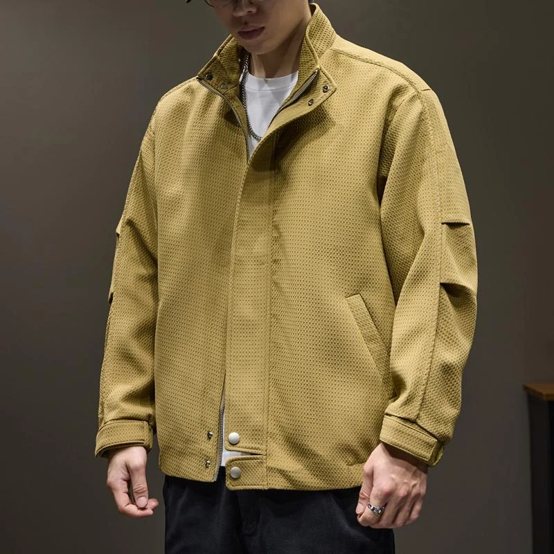 春秋新款潮牌美式复古拉链立领夹克男士宽松工装休闲上衣薄款外套