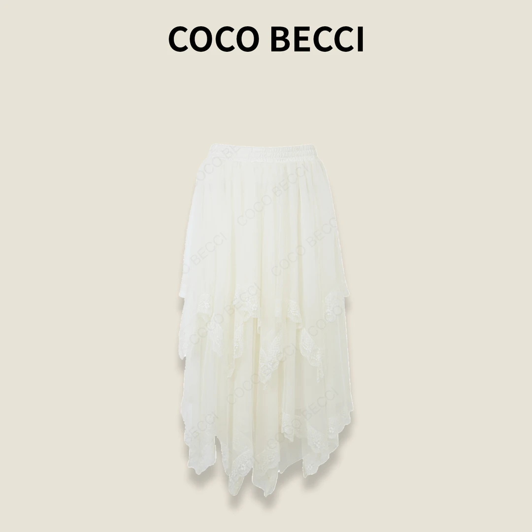 COCO BECCI 【白天鹅】拼接蕾丝花边不规则下摆百搭裙CFXYSU71A0004