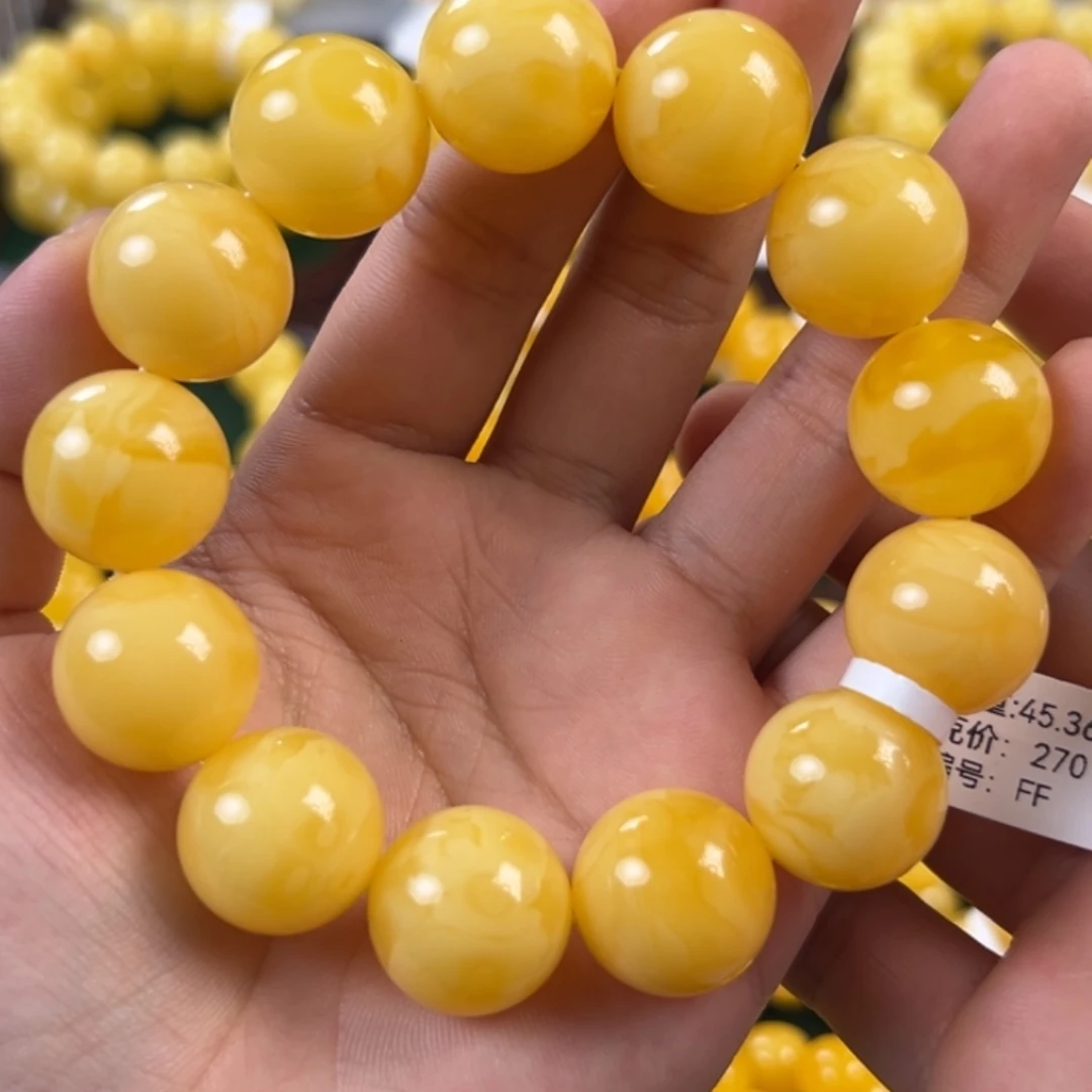 琥珀未镶嵌手链45.36g焦皮同料圆珠18mm ff