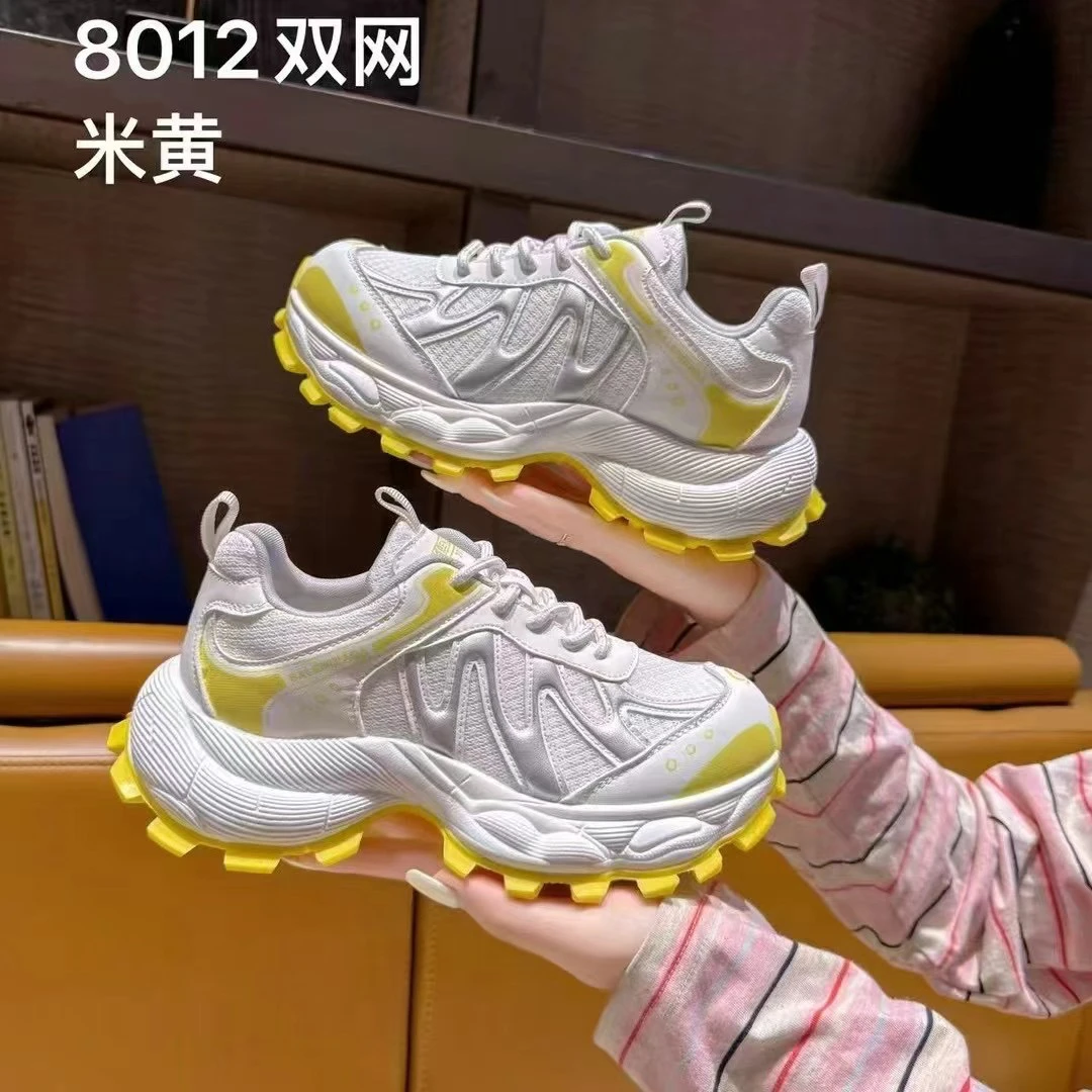新疆跃哥轻奢新款女鞋2025新品双网面透气时尚拼色老爹鞋8012厚底