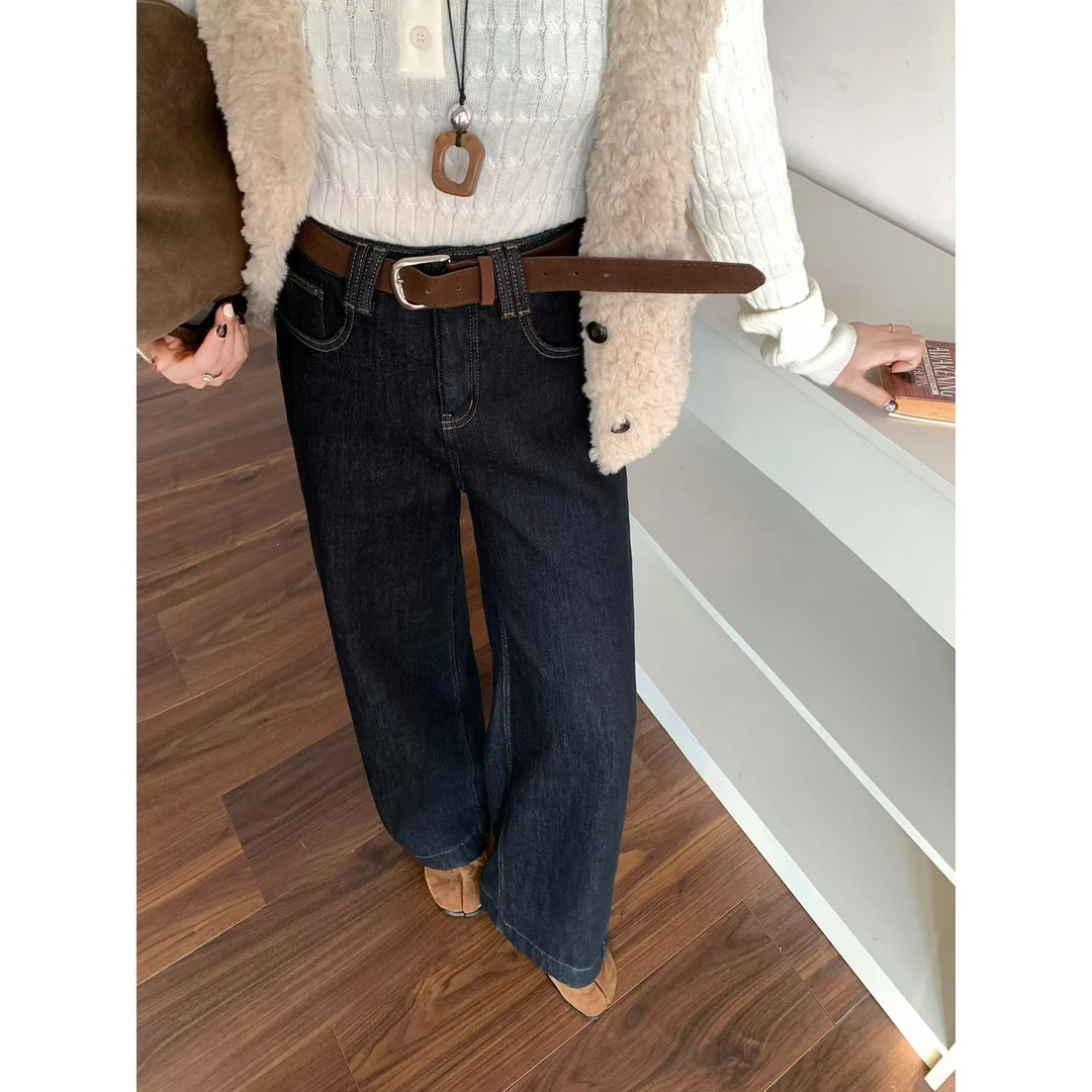 【坦姐严选 实体品质】四面横弹新款加绒加厚直筒牛仔裤0225-2