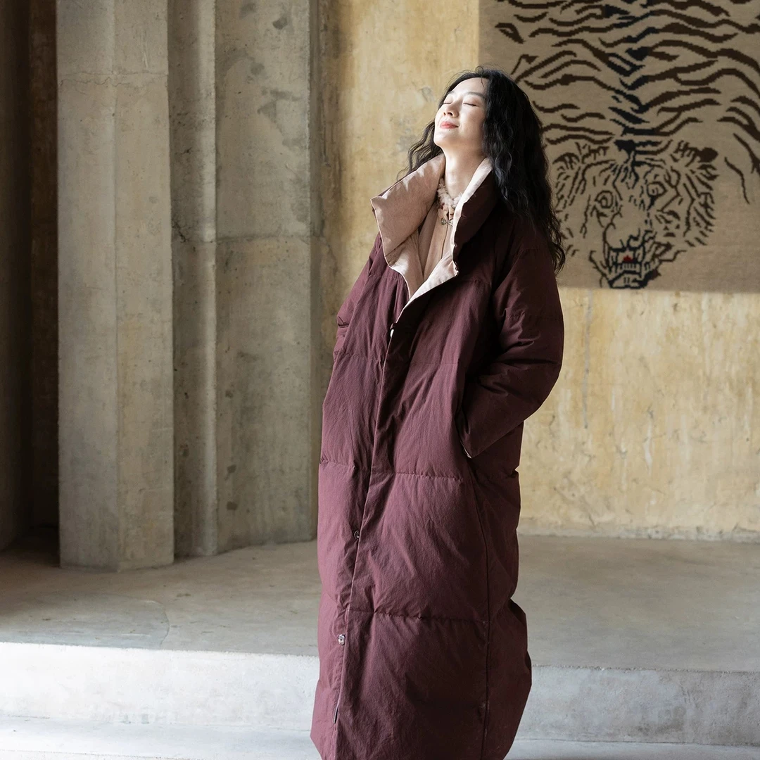 牧衣游原创 净色棉红嘴雁绒外套抗寒保暖加厚长外套 花与浔
