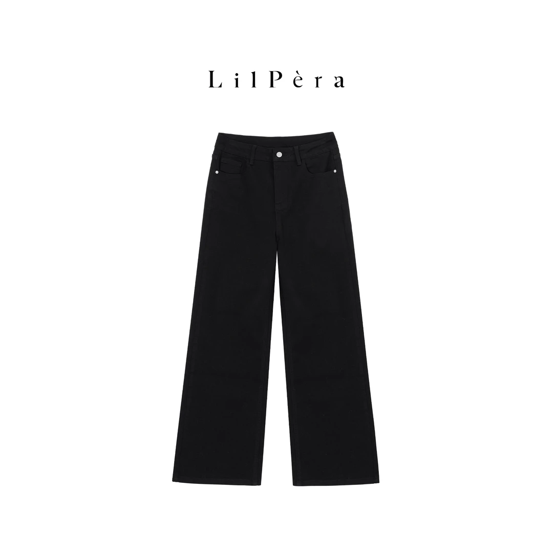 Lilpera胖梨定制 “小黑裤”百搭高腰直筒水洗牛仔裤黑色休闲裤B143