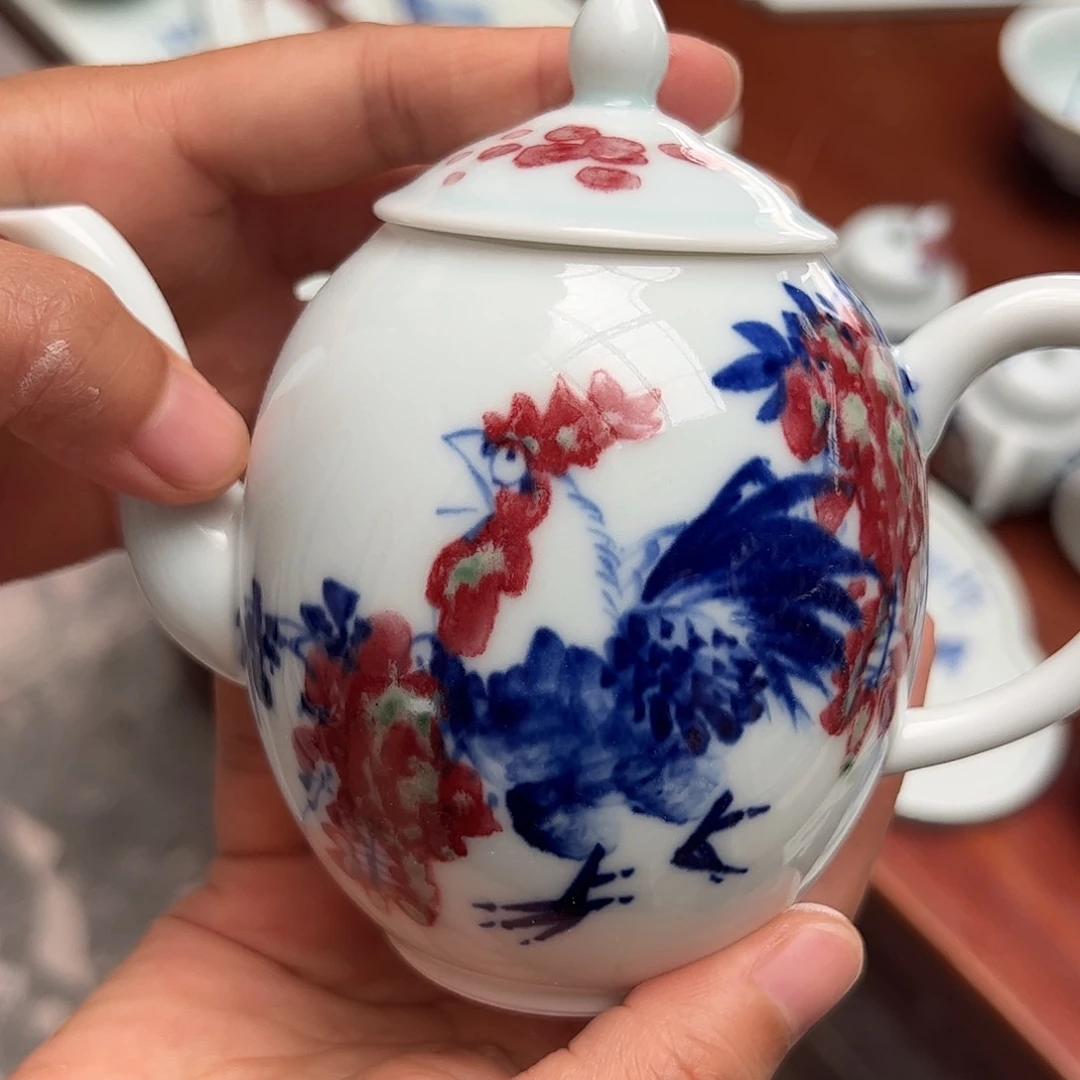 摆件凌***半原矿青花釉里红瓷器微瑕