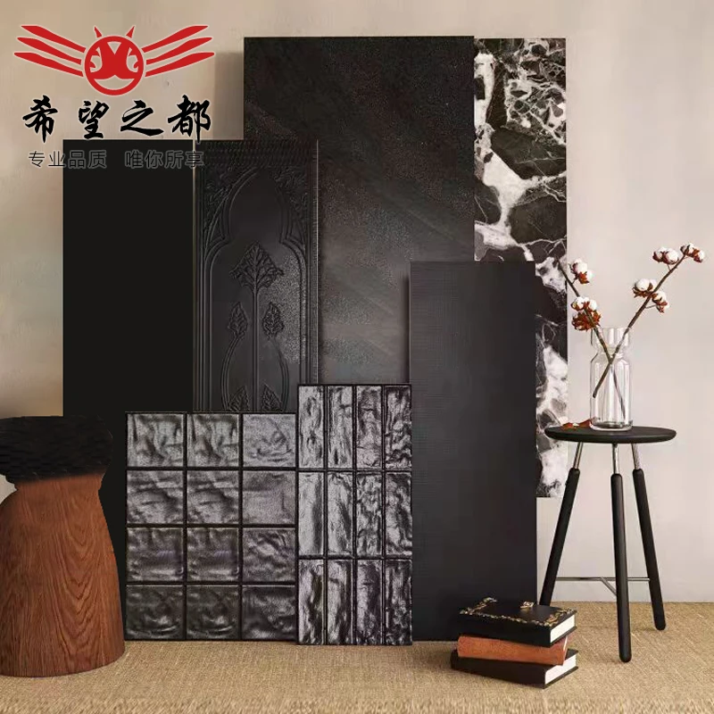 法式复古卫生间瓷砖黑色厨房墙砖手工砖浴室厕所阳台地砖仿古砖