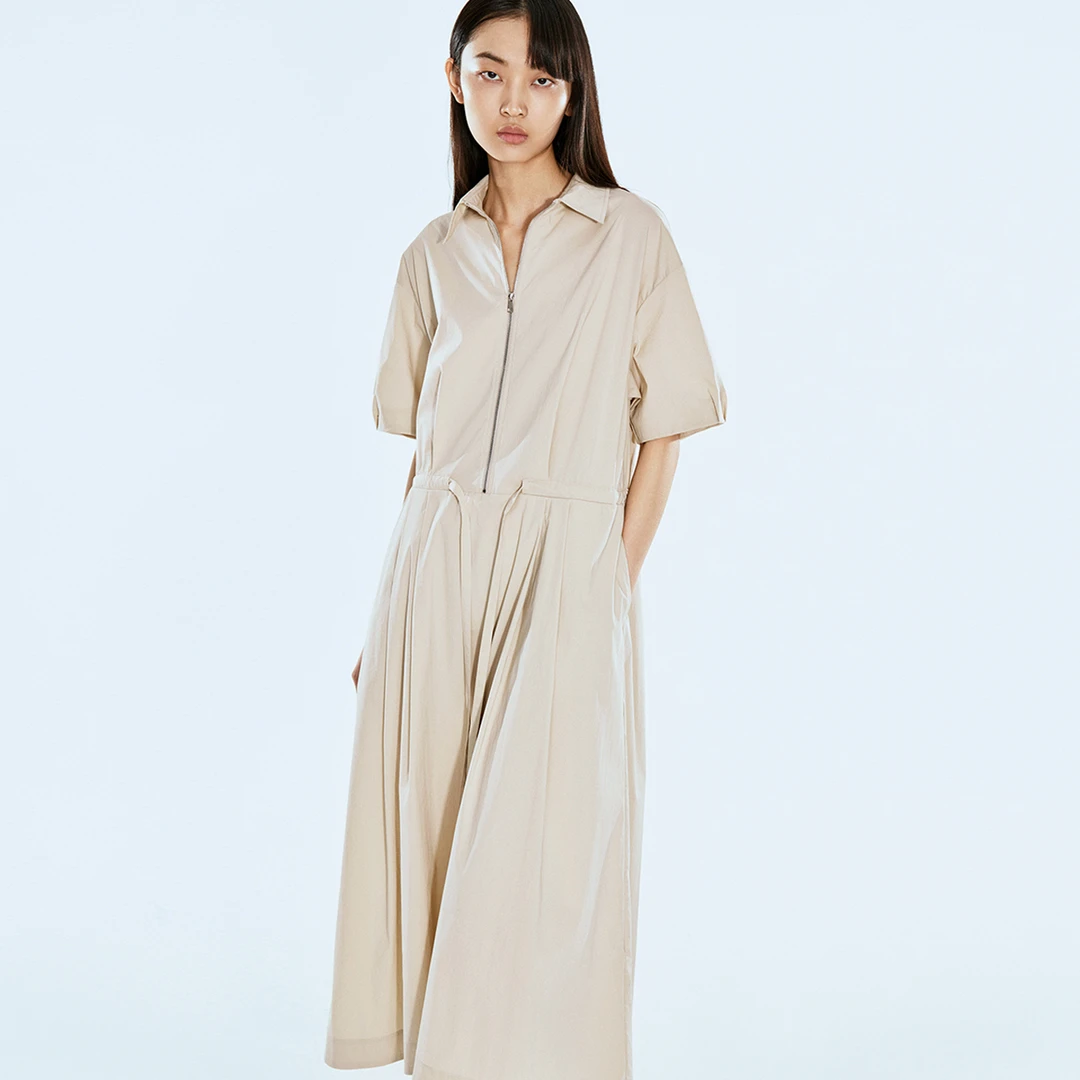 COVERINS 夏季浅卡其衬衫式连衣裙CC34105080