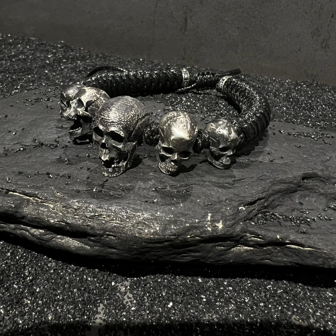 吊坠925银 灵史会馆-925银-骷髅编织手链