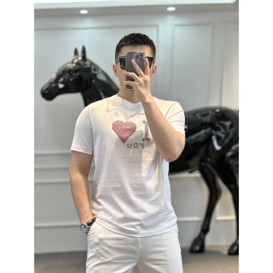 古帝特尼>新款男士潮流高定欧货时尚百搭修身烫钻圆领短袖Z-36859