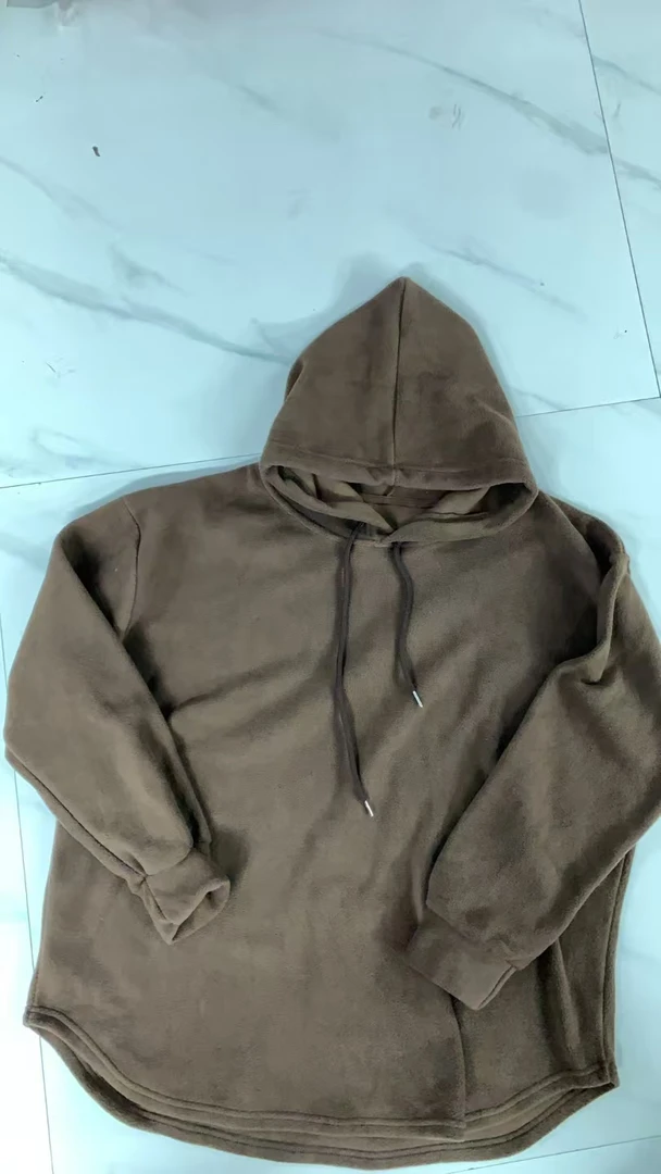 秋冬新款连帽抽绳圆弧边加绒卫衣