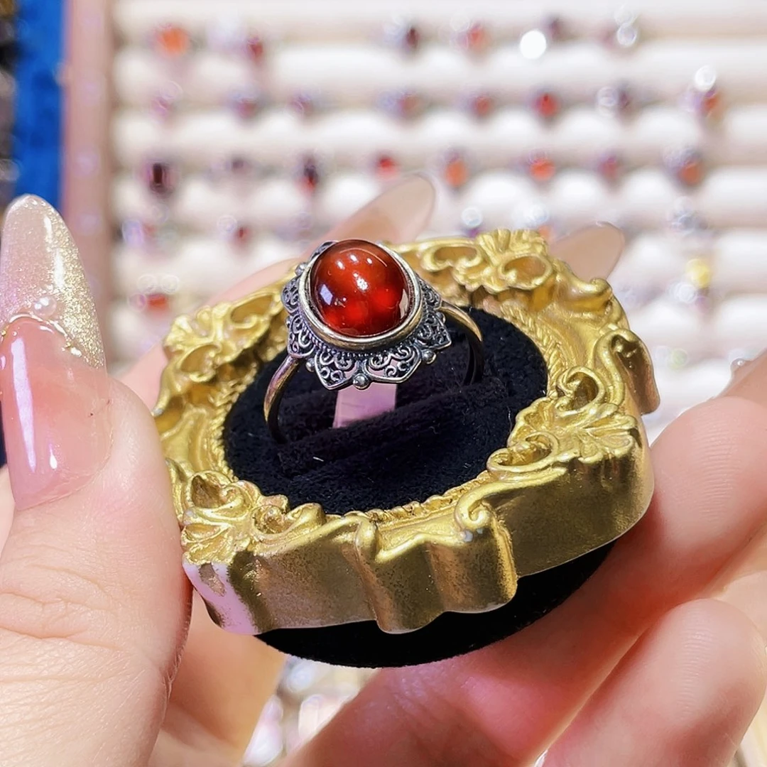 925银石榴蕾丝银戒指