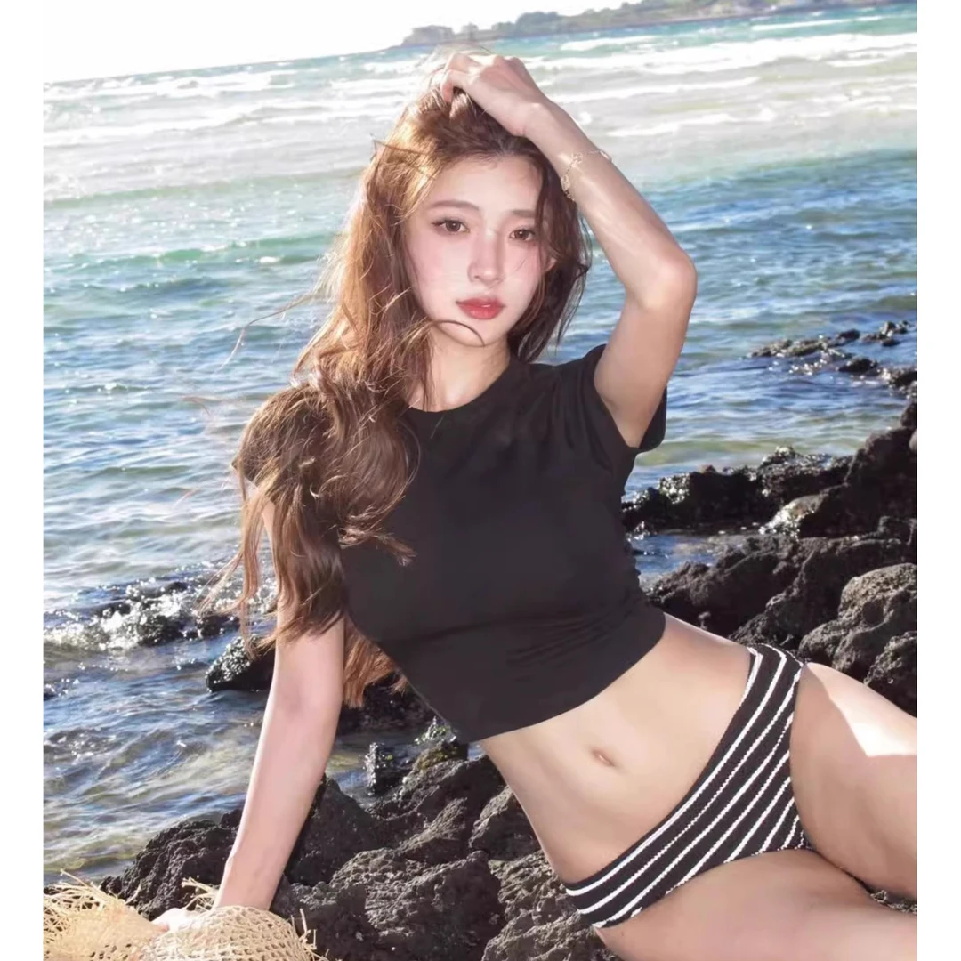 【黑色风情】泡温泉泳衣女保守三件套比基尼海滩纯欲高级感度假风