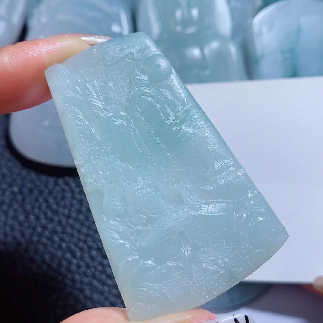 定制翡翠未镶嵌毛货付款后确认抛光