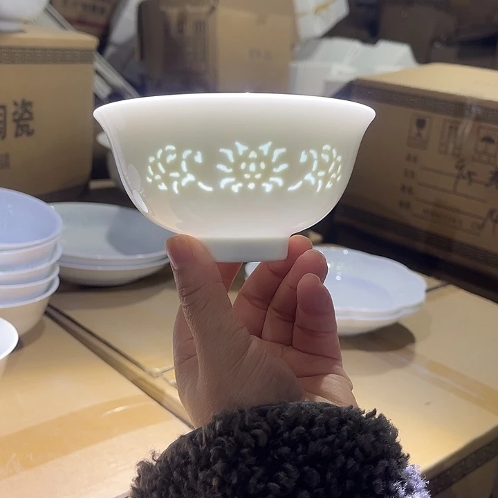 瓷片两面玲珑4.75英寸米饭碗六个，包邮