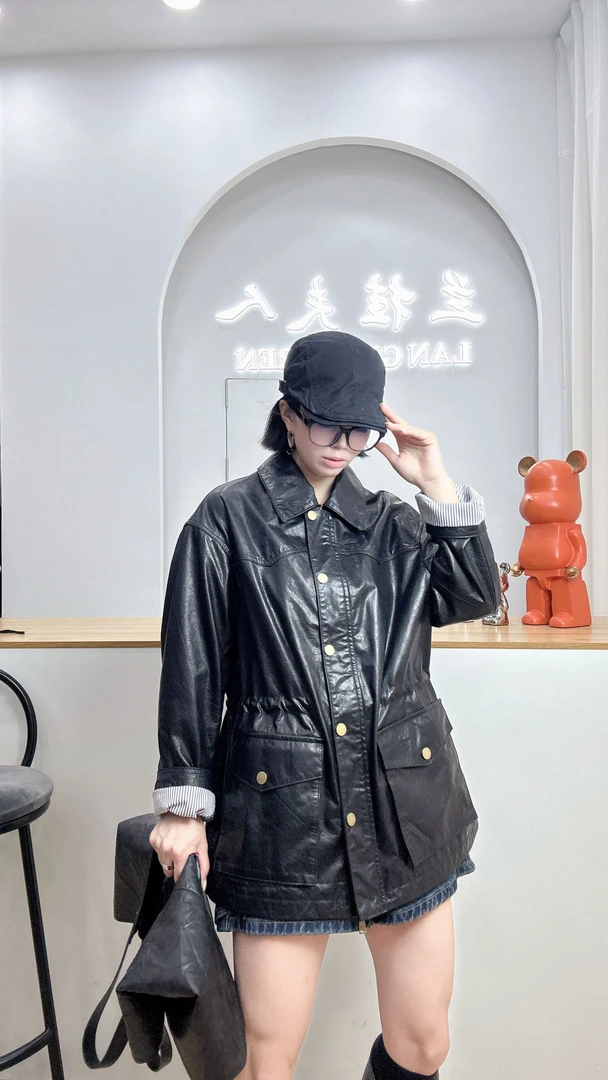 真皮头层牛皮油蜡短款黑色女士外套时尚长款轻奢洋气外套女25505