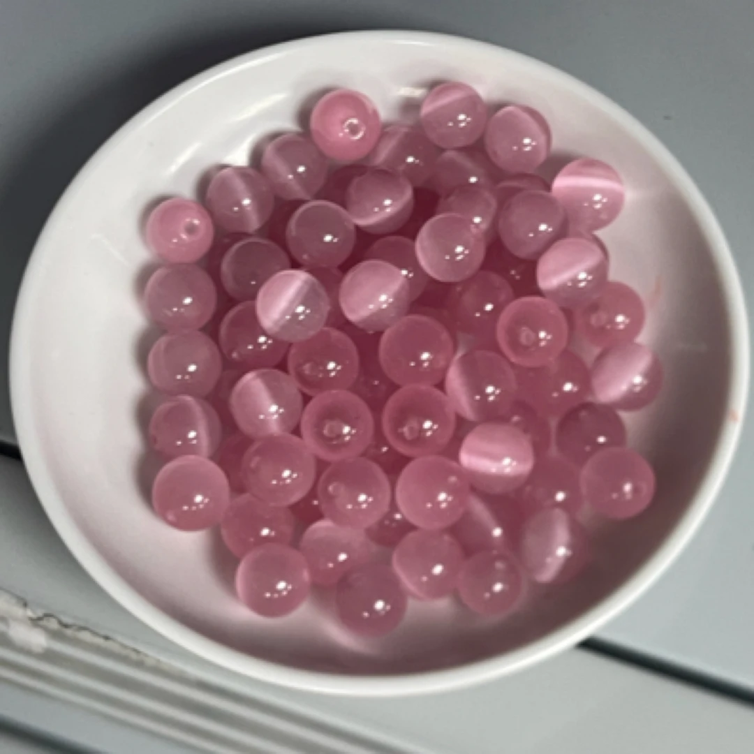 天然珠宝玉石散珠 粉猫眼Y1787 4mm 108颗（赠弹力线)