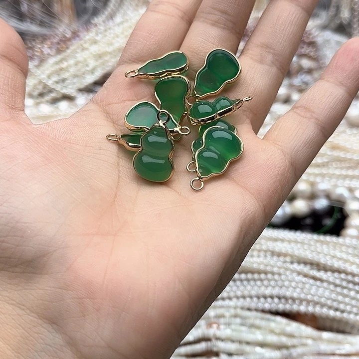 未镶嵌玛瑙/玉髓珠宝半成品2个13/17mm左右绿玛瑙吊坠