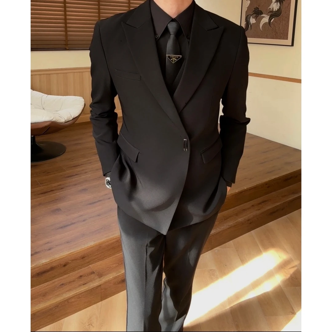 【LINJ】四季新款潮流简约高级感高定设计感西装外套直筒西裤套装男