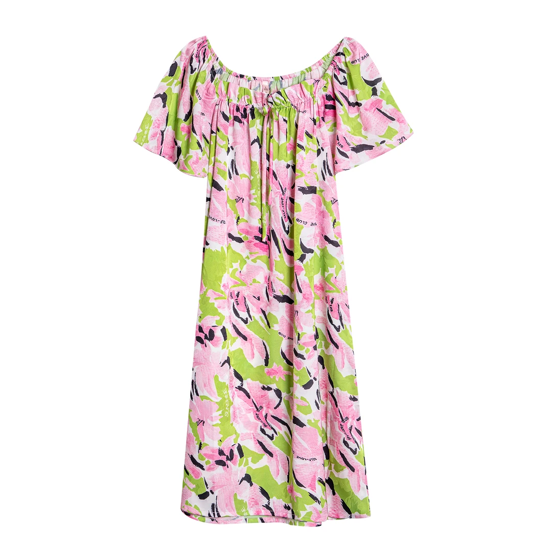 DAVINCIART达芬奇密码粉青花簇睡裙女大码碎花夏季薄款睡衣长款